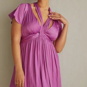 NWOT By Anthropologie Deep V-Neck Vibrant Mini Dress - Purple, Standard Size 12